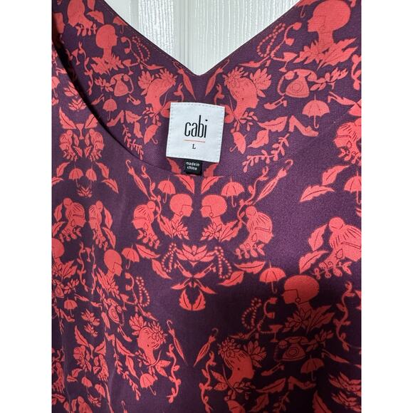 Cabi 3258 Purple Plum Maroon Red Sakura Cameo Print Layered Tank Feminine Large - Picture 5 of 14